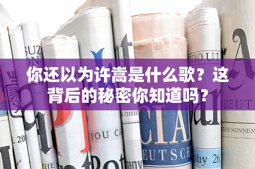 你还以为许嵩是什么歌？这背后的秘密你知道吗？
